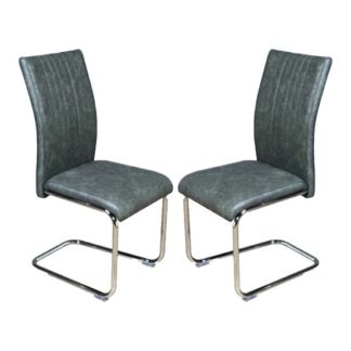 An Image of Ceibo Two Tone Grey Leather Dining Chairs In Pair