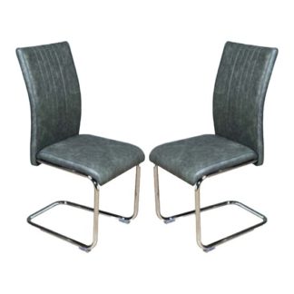 An Image of Ceibo Two Tone Grey Leather Dining Chairs In Pair