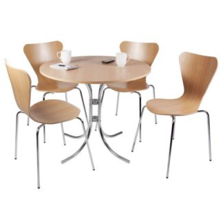 An Image of Cafe Bistro Set In Light Wood With Chrome Legs