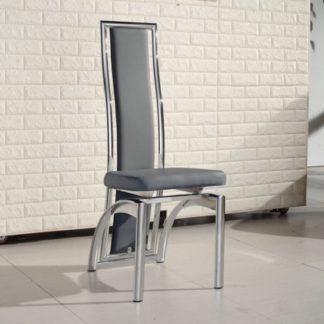 An Image of Chicago Dining Chair In Grey Faux Leather With Chrome Frame