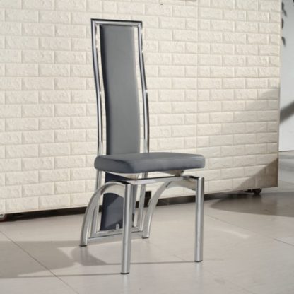 An Image of Chicago Dining Chair In Grey Faux Leather With Chrome Frame