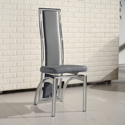 ad8cf4590d0d95fb3d8c90dcbaa6953816a58c2a5c8697a4fba89a88895e8ccf.jpg An Image of Chicago Dining Chair In Grey Faux Leather With Chrome Frame