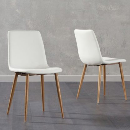 An Image of Inquill White Fabric Wooden Leg Dining Chairs In Pair