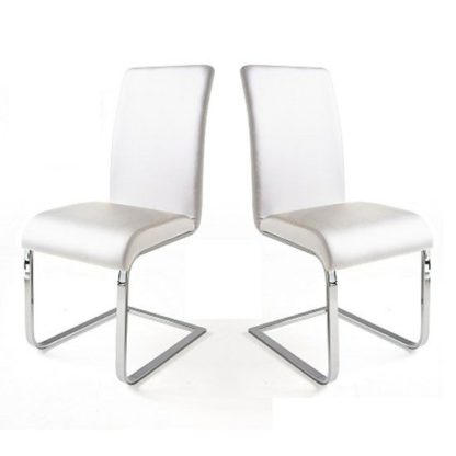 An Image of Lotte I Dining Chair In White Faux Leather in A Pair