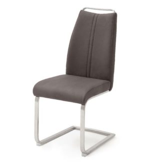 An Image of Giulia Leather Cantilever Dining Chair In Brown