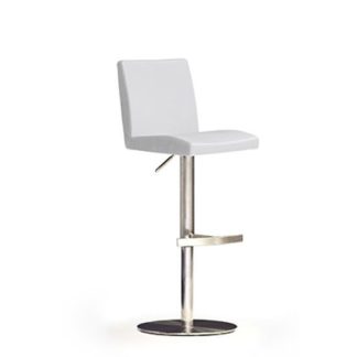 An Image of Lopes White Bar Stool In Faux Leather With Stainless Steel Base