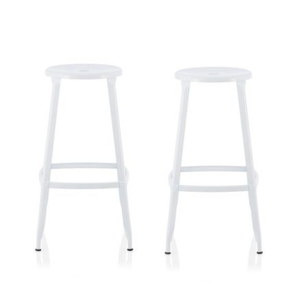 An Image of Bryson 76cm Metal Bar Stools In White In A Pair