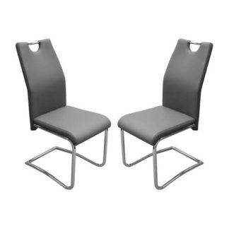 An Image of Capella Grey Faux Leather Dining Chairs In Pair