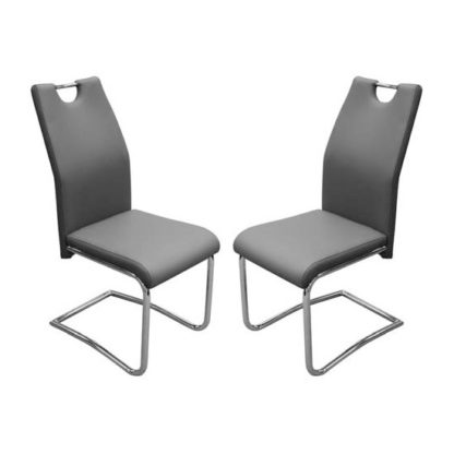 An Image of Capella Grey Faux Leather Dining Chairs In Pair