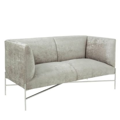 An Image of Blaze Fabric 2 Seater Sofa In Slate And Polished Stainless Steel