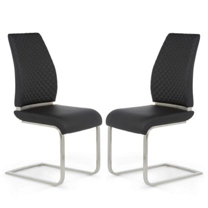 An Image of Adene Dining Chair In Black Faux Leather In A Pair