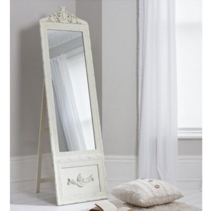 An Image of Gracie Cheval Floor Standing Vintage Mirror In Cream