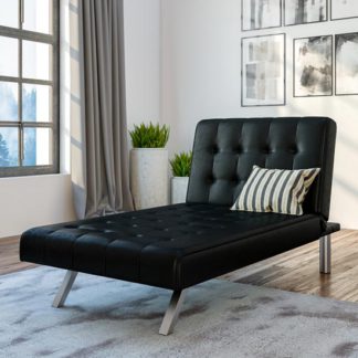 An Image of Emily Faux Leather Chaise Single Sofa Bed In Black