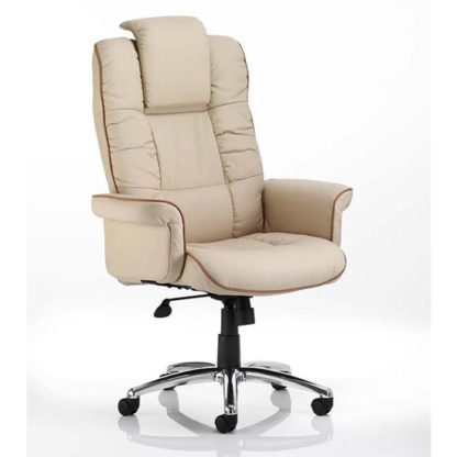 An Image of Chelsea Leather Executive Office Chair In Cream With Arms