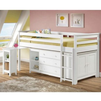 An Image of Pegasus Midi Sleeper Bed In White With Storage And Desk