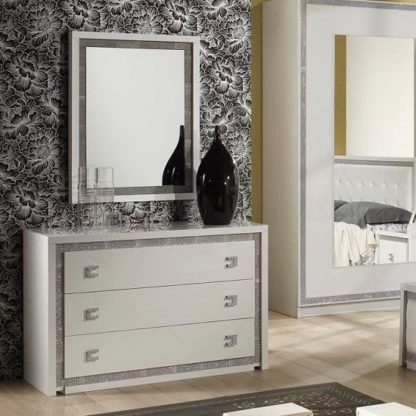 afcc8932337b935d265376db72adb9682aa92e4ecf67ed21b0789c8a7e287ae7.jpg An Image of Crystal Wall Mirror In White Gloss With Rhinestones
