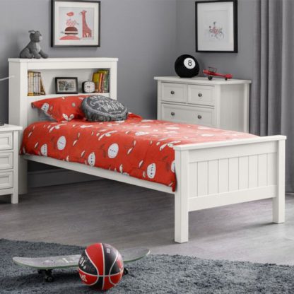 An Image of Maine Wooden Double Bed In Surf White With Bookcase