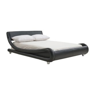 An Image of Galaxy Faux Leather Double Bed In Black