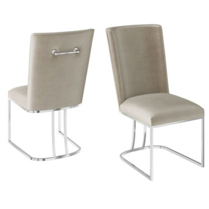 b040f8bbfe2645bd90437333d90fe2eddca6d7d11ab6d614317daf6abeab8d1c.jpg An Image of Ivana Mink Velvet Fabric Dining Chairs In Pair