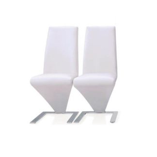 An Image of Demi Z Dining Chairs In White Faux Leather in A Pair