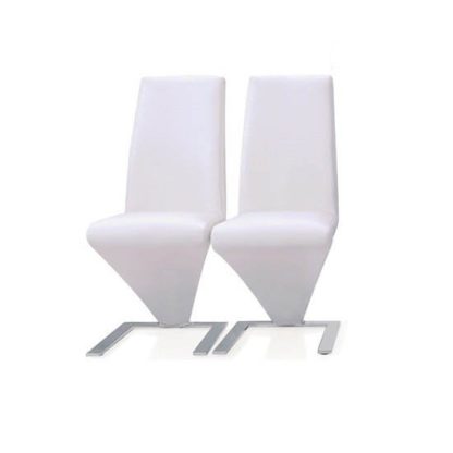 An Image of Demi Z Dining Chairs In White Faux Leather in A Pair