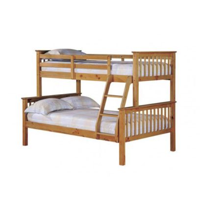 b0ad57547482b6e800e953522f1c3e02ff193bbb8c423ebe49cd9f9a77e7c556.jpg An Image of Trios Antique Wax Pine Finish Triple Sleeper Bunk Bed