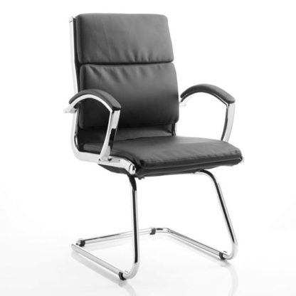 An Image of Classic Leather Office Visitor Chair In Black With Arms