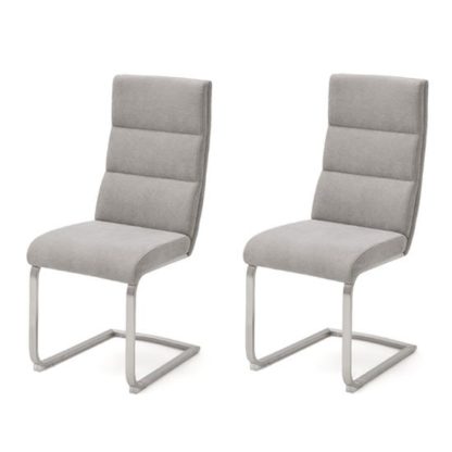 An Image of Hiulia Ice Grey Fabric Cantilever Dining Chair In A Pair