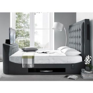 An Image of Clause Modern Fabric Super King Size TV Bed In Dark Grey