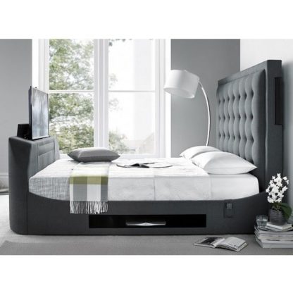b10052f7302bfcaa59bc2aa83f1ac2a97fe1eeb21f5b3ef3869adf1f36765b88-1.jpg An Image of Clause Modern Fabric Super King Size TV Bed In Dark Grey