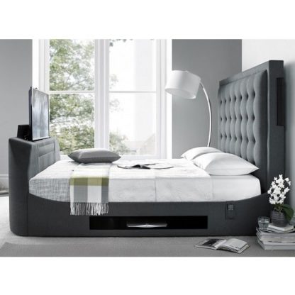An Image of Clause Modern Fabric King Size TV Bed In Dark Grey