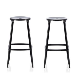 An Image of Bryson 76cm Metal Bar Stools In Black In A Pair