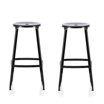 b135a0924178f7026381fa356e757cf93741fccbccbae6c5e6545d35c4fa4fd8.jpg An Image of Bryson 66cm Metal Bar Stools In Black In A Pair
