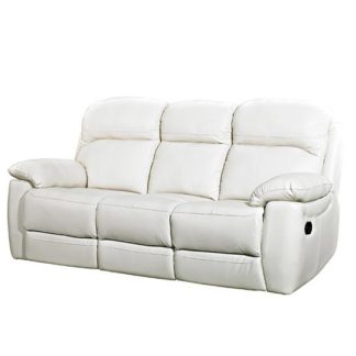 An Image of Aston Leather 3 Seater Recliner Sofa In Ivory