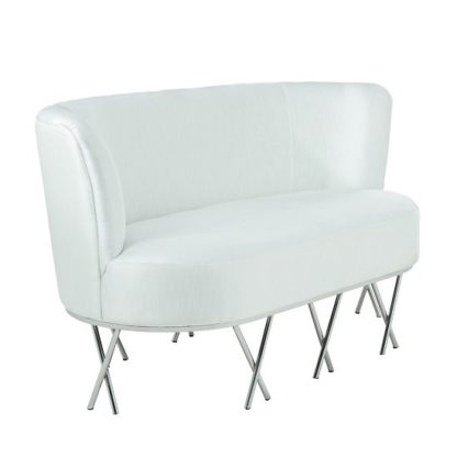 An Image of Oprah 2 Seater Sofa In Ivory White Silk With Silver Legs
