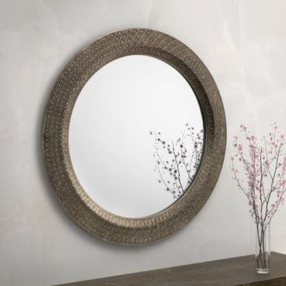 An Image of Cadence Large Round Ornate Wall Mirror In Pewter