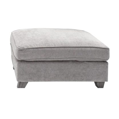 An Image of Barresi Chenille Fabric Ottoman In Silver With Wooden Legs