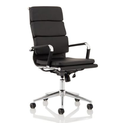 b19d94b59069d85f4a4dcc4c688f04f893ae5c9e9f788fde90238b2e06ef6381.jpg An Image of Hawkes Leather Executive Office Chair In Black With Chrome Frame