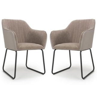An Image of Celeste Beige Chenille And Leather Effect Dining Chair In A Pair