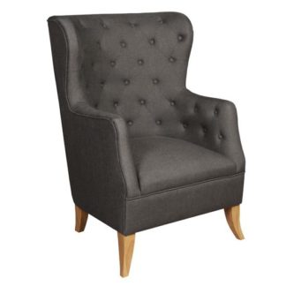An Image of Pegasi Linen Fabric Lounge Chaise Armchair In Charcoal