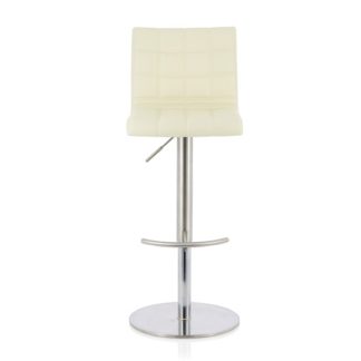 An Image of Jorden Bar Stool In Cream Faux Leather And Stainless Steel Base