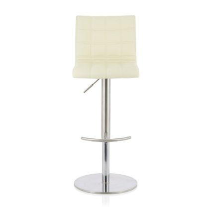 b1fe56c031aac3e1b2339f276b46a5107f623a3f99beb047e878658d98a0194a.jpg An Image of Jorden Bar Stool In Cream Faux Leather And Stainless Steel Base