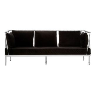 An Image of Kurhah 3 Seater Sofa In Black With Silver Finish Tapered Arms