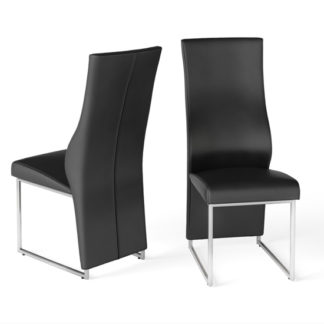 An Image of Remo Black Faux Leather Dining Chairs In Pair