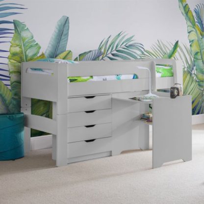 An Image of Pluto Dove Grey Bunk Bed With Chest Of Drawers And Study Desk