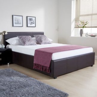 An Image of Side Lift Ottoman Faux Leather Double Bed In Brown