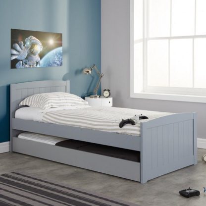 An Image of Barnese Wooden Single Bed In Grey With Pull Out Trundle