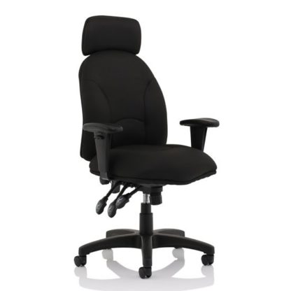 b3961a6a7ede8b763365751bb73f58ab4aea14da13c14e6578ae5f84d64d4c6e.jpg An Image of Jet Fabric Executive Office Chair in Black