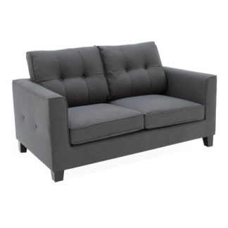 An Image of Rawls Fabric Two Seater Sofa In Charcoal With Wenge Finish Legs