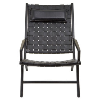 An Image of Formosa Teak Wood Woven Chair With Black Leather
